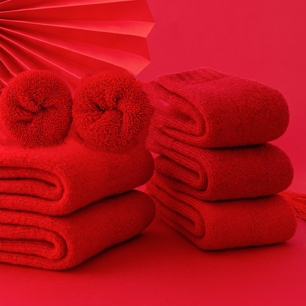 Демисезонные утепленные шерстяные носки, удерживающие тепло красные цветные гольфы