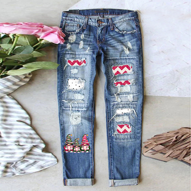 New Christmas Printed Straight Pants European and American 2022 Women's Cross-border Amazon Explosions Women's Jeans New Christmas Printed Straight Pants European and American 2022 Women's Cross-border Amazon Explosions Women's Jeans