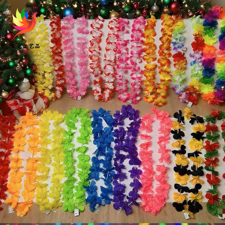 Guirnalda hawaiana exclusiva transfronteriza con luces de poliéster de tela de simulación pétalo luminoso Garland con cuello guirnalda luminosa