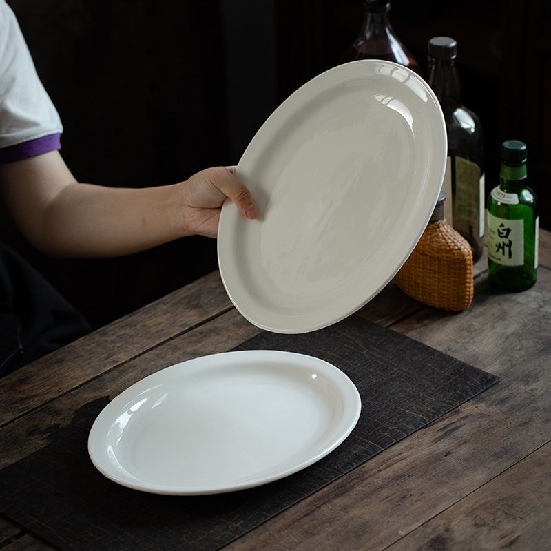 [Mibai] Dehua White Porcelain Oval Steamed Fish Plate Wide Edition 9.6/11.6 "Ceramic Plate Western Steak Plate