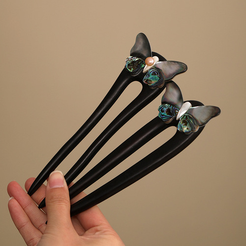 Tang wood U-shaped butterfly hairpin ancient-style coiled hairpin, simple modern wooden hairpin, Hanfu daily new Chinese style hair accessory