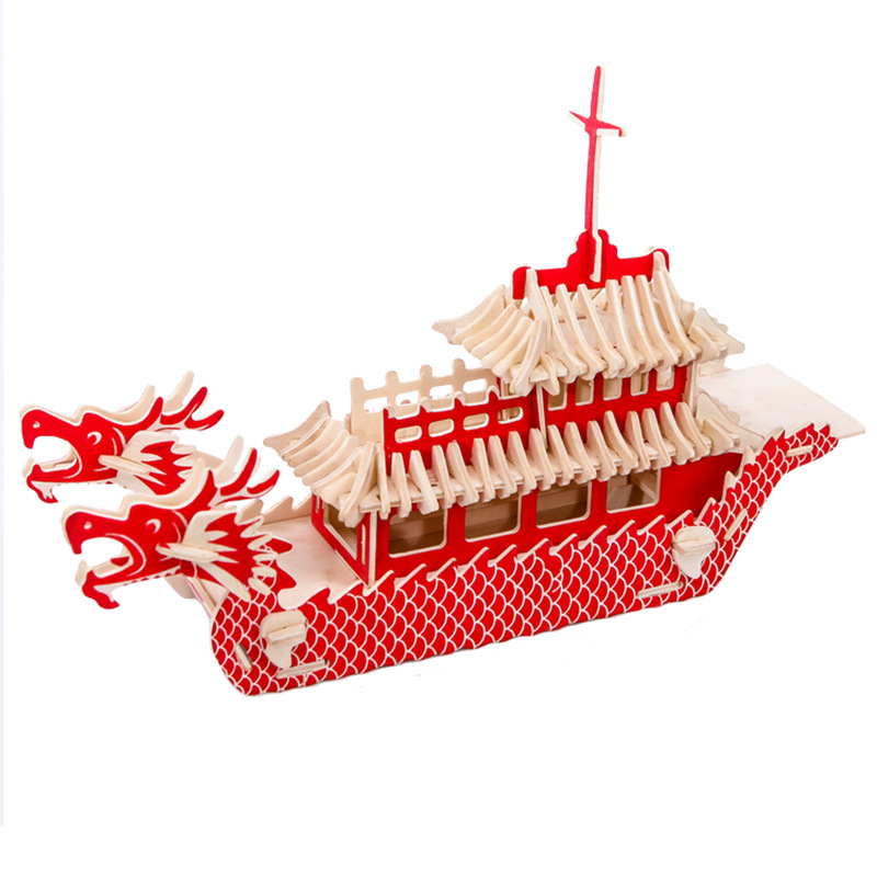 드래곤 보트 모델 DIY 조립 드래곤 보트 3D 나무 퍼즐 만들기 드래곤 보트 축제 유치원 선물 장난감