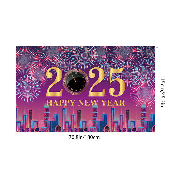 2025 New Year background banner New Year countdown shining fireworks city festival party decorations hanging flag_voghion.com