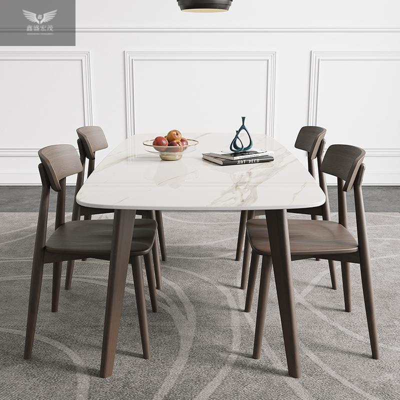 Tabla de comedor rectangular de estilo nórdico italiano de tabla de roca de madera maciza combinación simple