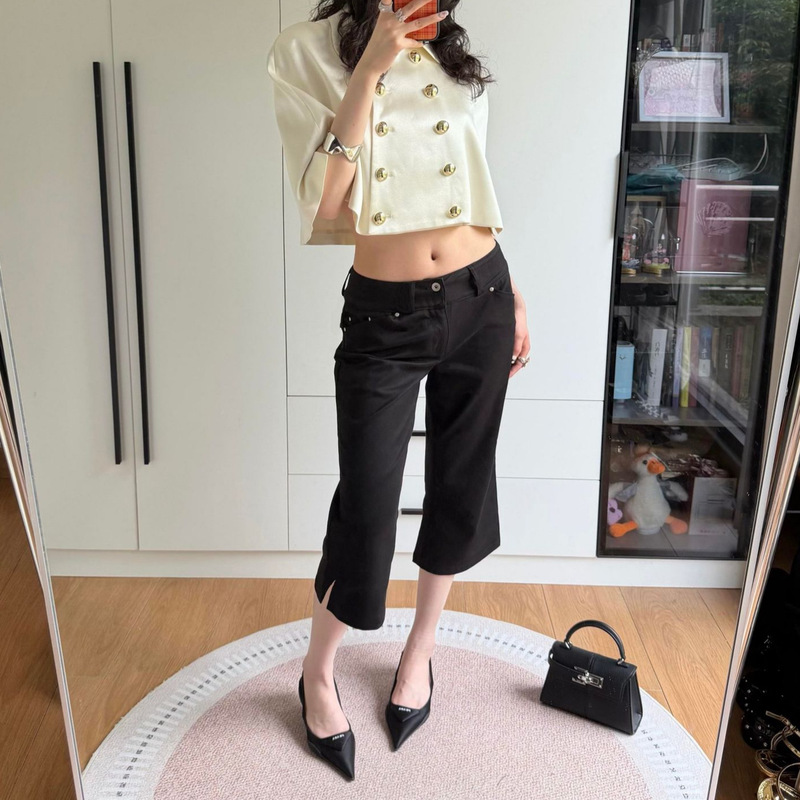 "Supermodel Pants" Millennial Retro Seven-Point Split Capri Pants for Women, 26 Autumn/Winter Casual Denim Capri Mid-Length Pants "Supermodel Pants" Millennial Retro Seven-Point Split Capri Pants for Women, 26 Autumn/Winter Casual Denim Capri Mid-Length Pants