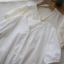 [比正]2025夏季新品韩版减龄花边领彩扣刺绣短袖衬衫女上衣4025