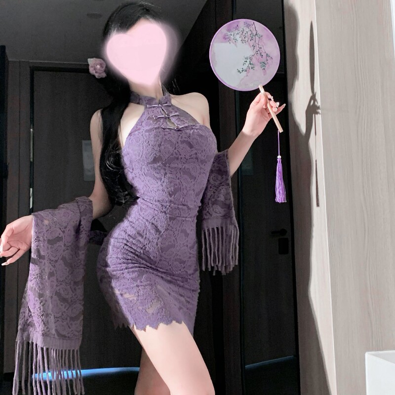 Sexy New Chinese-Style Lace-Up Lace Stand-Collar Cheongsam Bodycon Uniform, Pure Desire Hot Girl Purple Halter Neck Sexy Outfit Sexy New Chinese-Style Lace-Up Lace Stand-Collar Cheongsam Bodycon Uniform, Pure Desire Hot Girl Purple Halter Neck Sexy Outfit