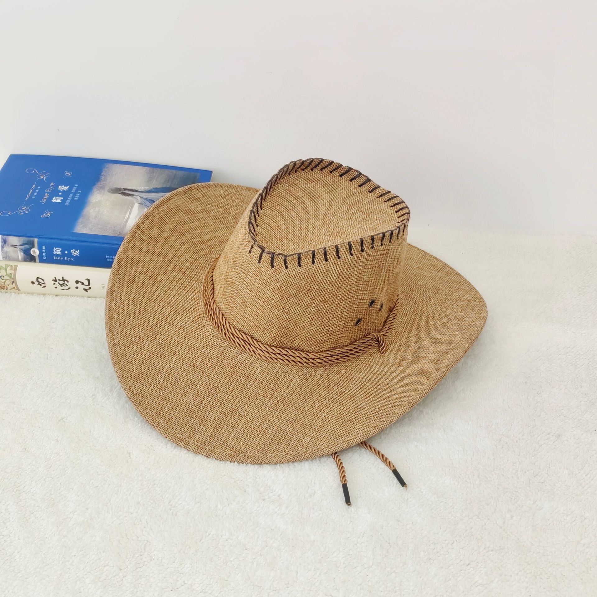 Sombrero Vaquero de Lino Unisex de Poliéster y Lino con Protección Solar para Pesca y Turismo