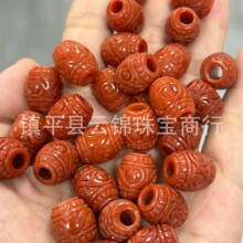 精品缅甸翡翠散珠红翡雕花路路通桶珠饰品diy手串手链配饰批发