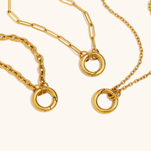 欧美跨境简约链条弹簧扣项链不锈钢镀18K金小众设计百搭个性项坠