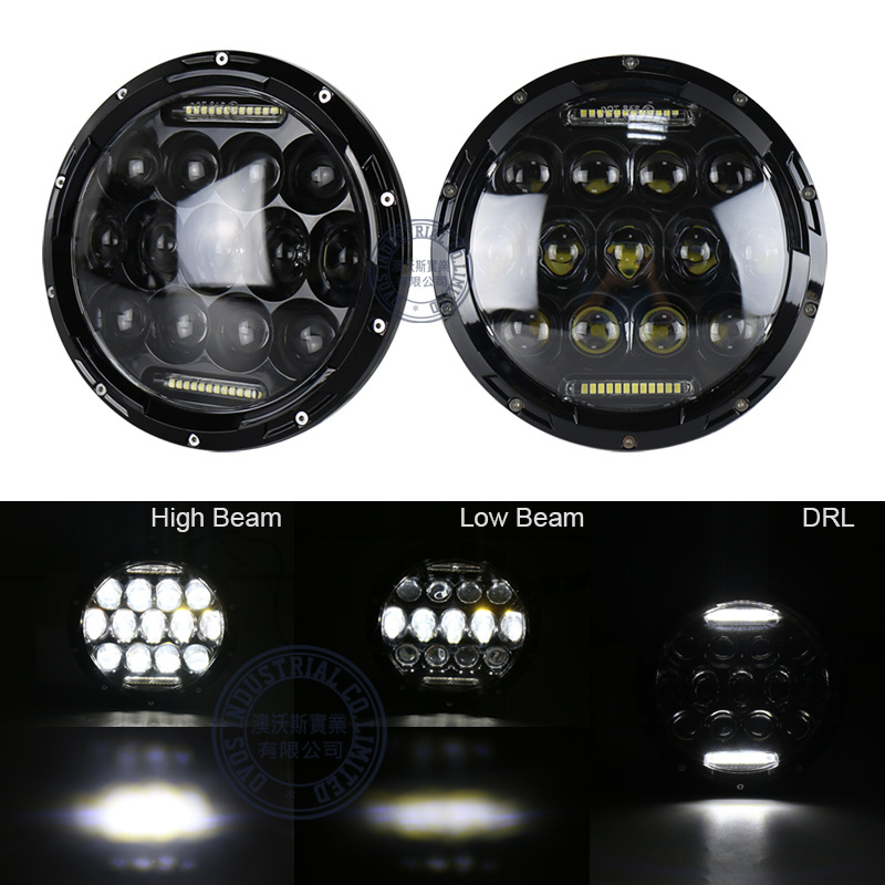 牧马人大灯圆形75W适用吉普JEEP牧马人远近光大灯汽车LED前大灯
