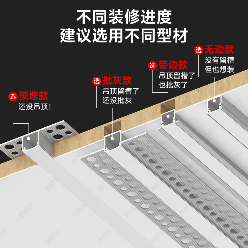 线形灯铝槽明装线型灯嵌入式灯槽双眼皮吊顶线性灯条led灯带卡槽|undefined
