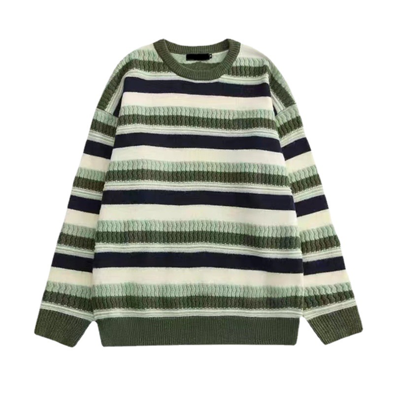 Suéter de rayas retro para mujer Otoño e Invierno 2023 Otoño e Invierno Nuevo estilo perezoso suelto desgaste exterior suéter engrosado image 6