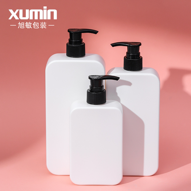 Botella de leche de cuerpo de bomba de aceite blanco de 250ml Botella de Loción de PE plana de 350ml Botella de prensa negra Botella de champú 500