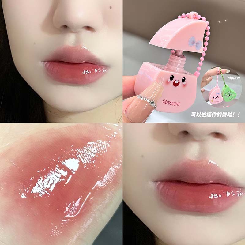 Cappuvini Cute Fun Peach Fruit Lip Glaze Espejo Labios de vidrio Hidratante Blanco Brillo de labios transfronterizo Color Color Lápiz labial Blanco