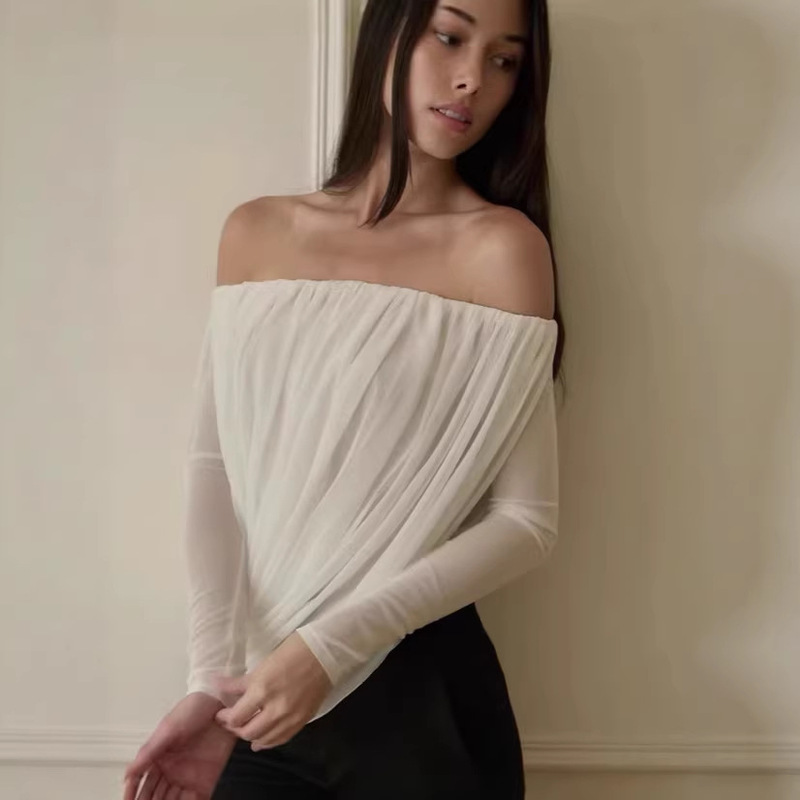 Thai Niche Design Machma*H 2026 Casual Simple Fashion One-Shoulder Mesh Solid Color Tube Top Thai Niche Design Machma*H 2026 Casual Simple Fashion One-Shoulder Mesh Solid Color Tube Top