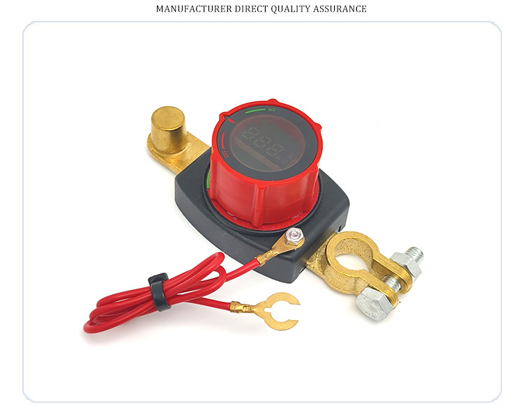 12V48V Power Main Switch with Voltage Display, Brass Battery Positive and Negative Terminal Power Cut-Off Switch for Automobiles