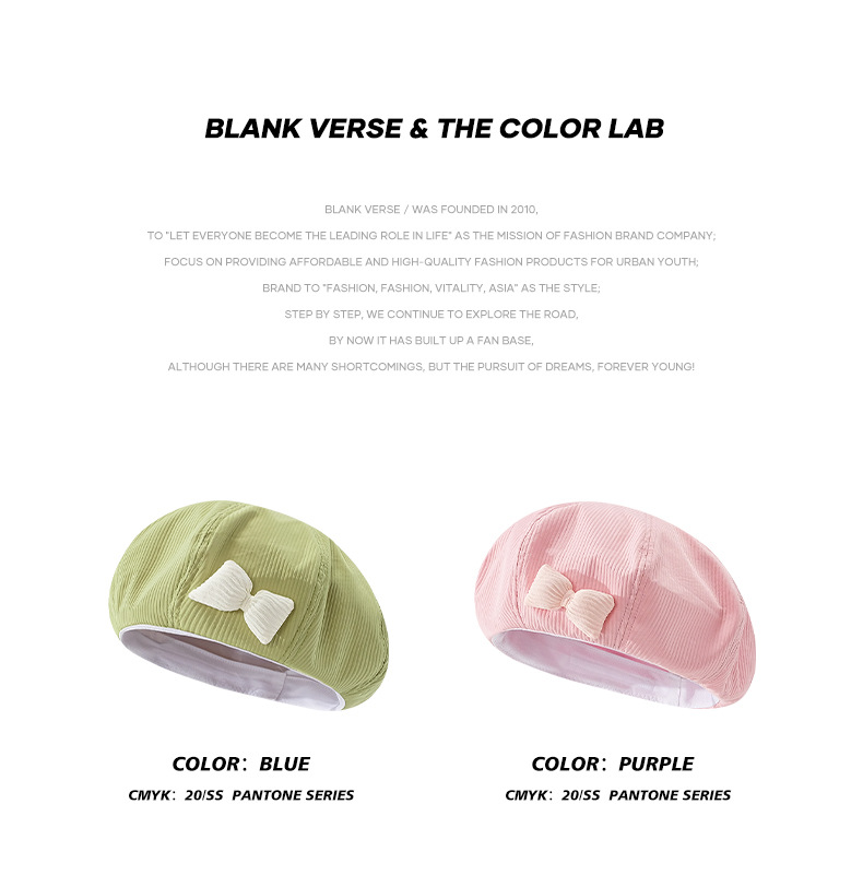 Hat female autumn and winter solid color bow beret parent-child Korean version white sweet bud hat retro painter hat_voghion.com