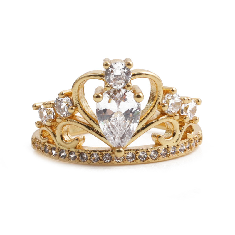Fashion crown copper inlaid zircon rings wholesale