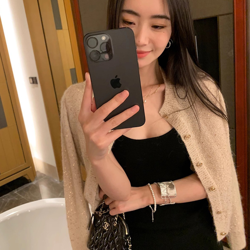 2025春时尚套装 Super美银箔纱秘鲁珠片套装女针织开衫裙子两件套|undefined