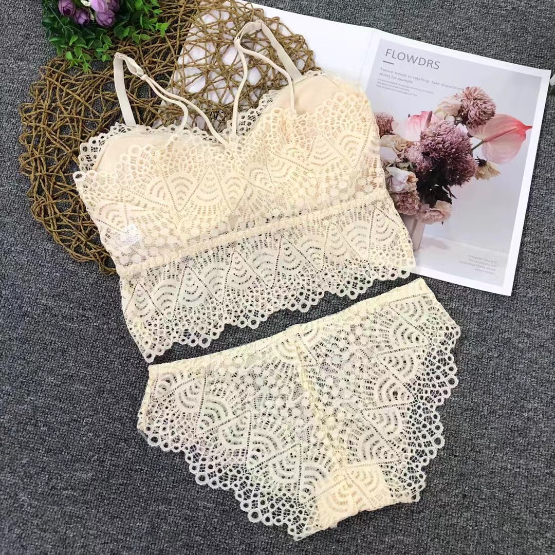 Nueva ropa interior de encaje las mujeres pequeño pecho push up cómodo deportes delgada inalámbrica belleza volver sujetador traje