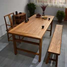老榆木实木大板桌家用餐桌吧台工作台办公学习电脑桌实木长条桌