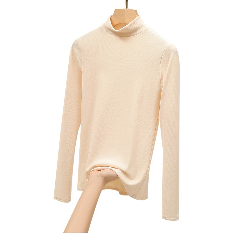 H329 Knitted Semi-high Collar Base Shirt Women's New Autumn and Winter Black and White Autumn Clothes Western Style Middle Collar Pullover Long Sleeve
