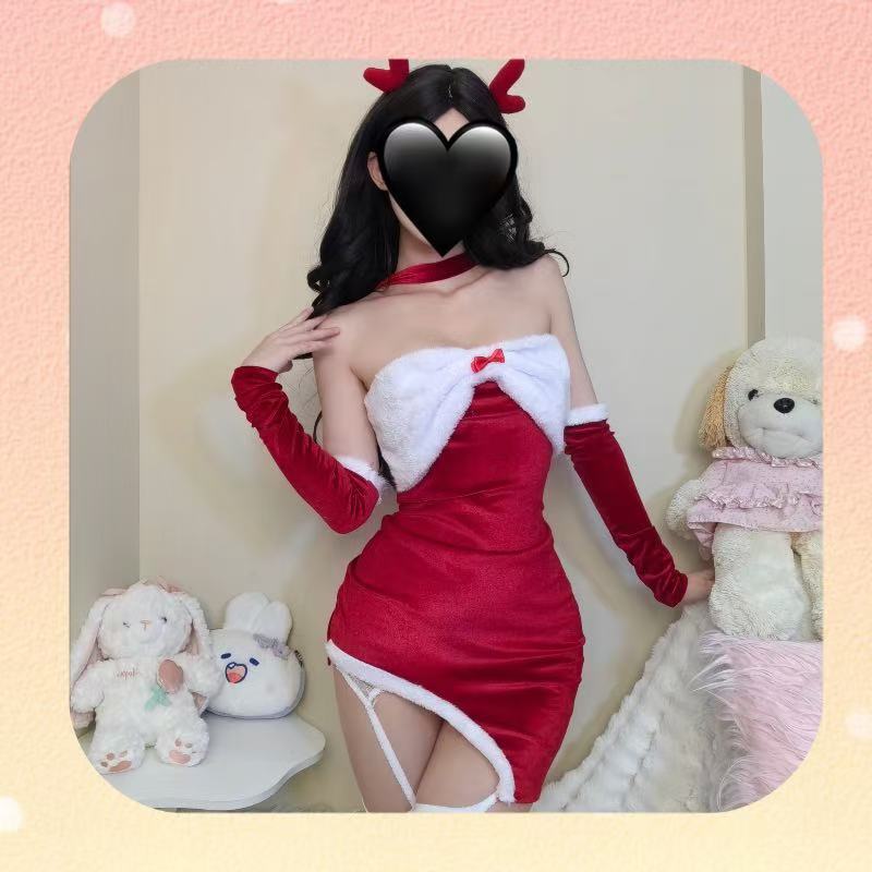 Christmas Bunny Costume Set with Dress, Gloves, Ears and White Garter — detail image 7