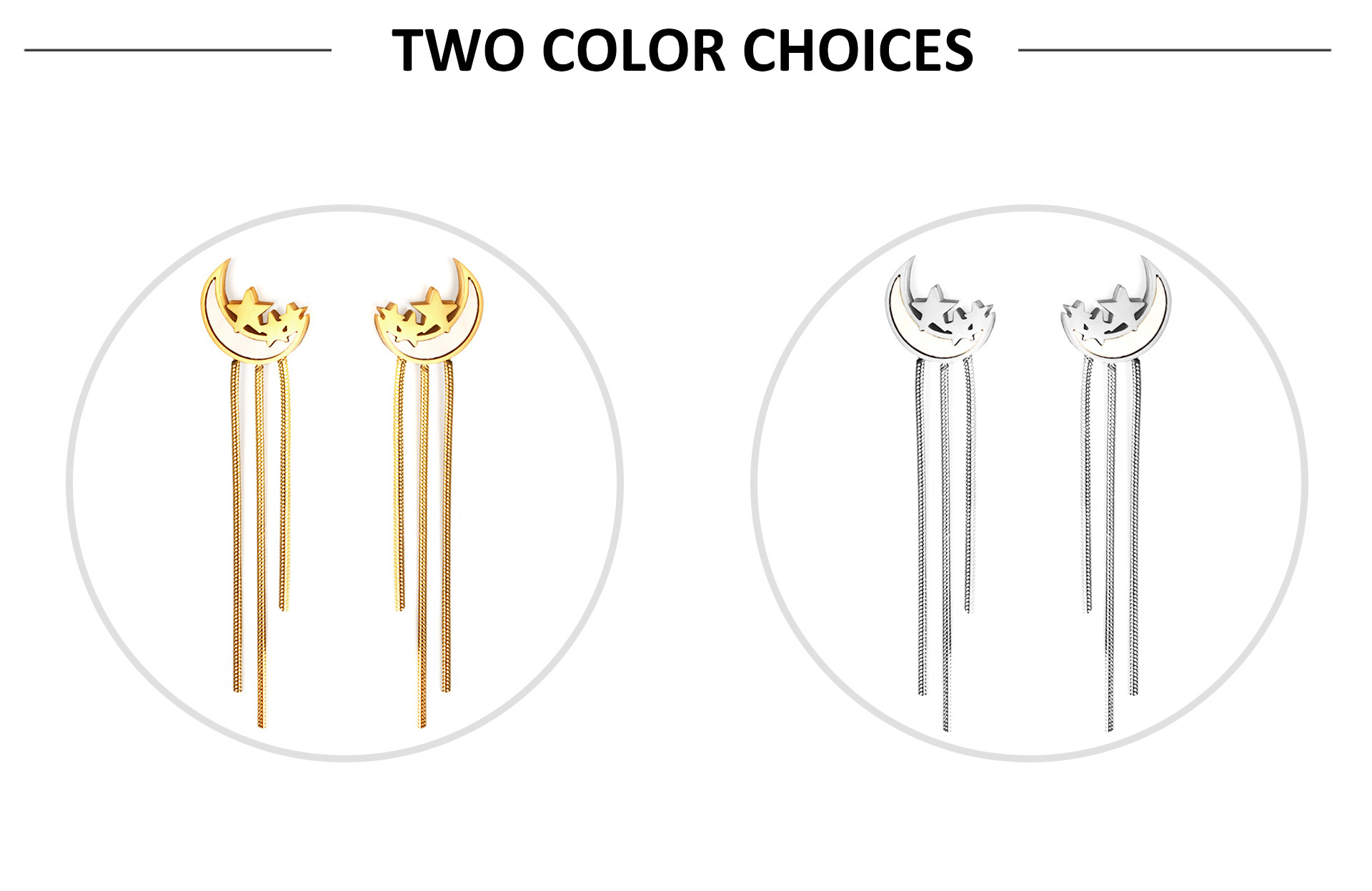 Fashion Moon Heart Shape Lightning Stainless Steel Tassel Plating Inlay Zircon Drop Earrings 1 Pair