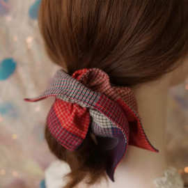棉麻格子文艺风方巾发圈大肠圈女头绳发饰原创手作