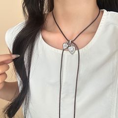 韩系ins风双心项链女轻奢高级感小众设计吊坠可抽拉配饰品毛衣链