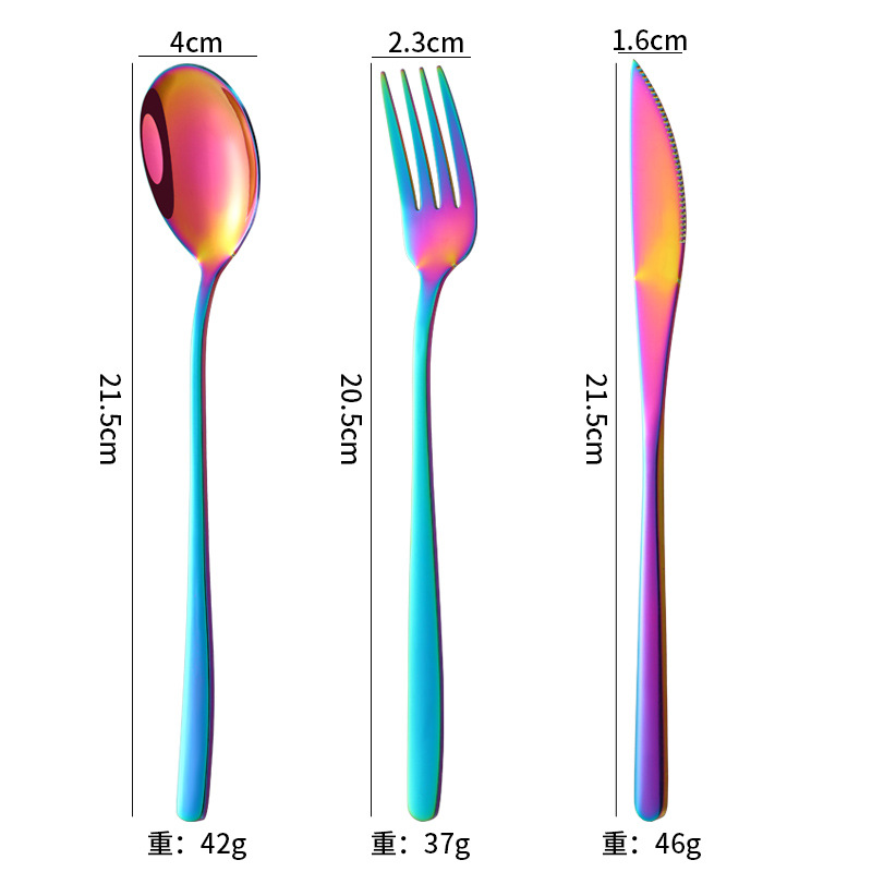 Cuchillo de acero inoxidable, tenedor y cuchara de postre coreano café mango largo revolviendo cuchara hogar comiendo cuchara vajilla de acero inoxidable
