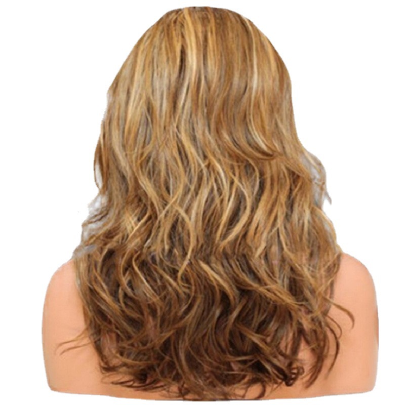 Wish For Women Mixed Gold Medium Long Curly Hair With Side Bangs Synthetic Wig High Temperature Fiber_voghion.com