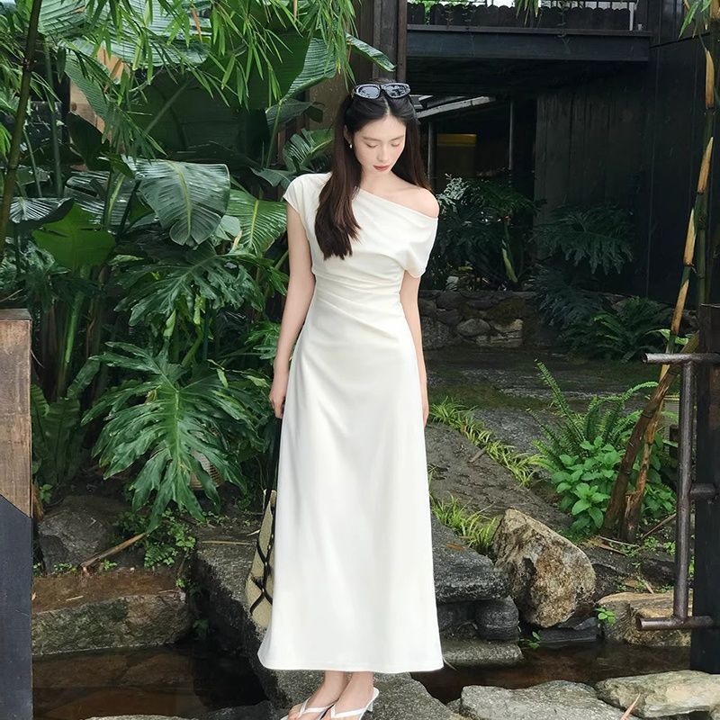 气质知性简约短袖连衣裙女夏季修身显瘦长短款裙子|undefined