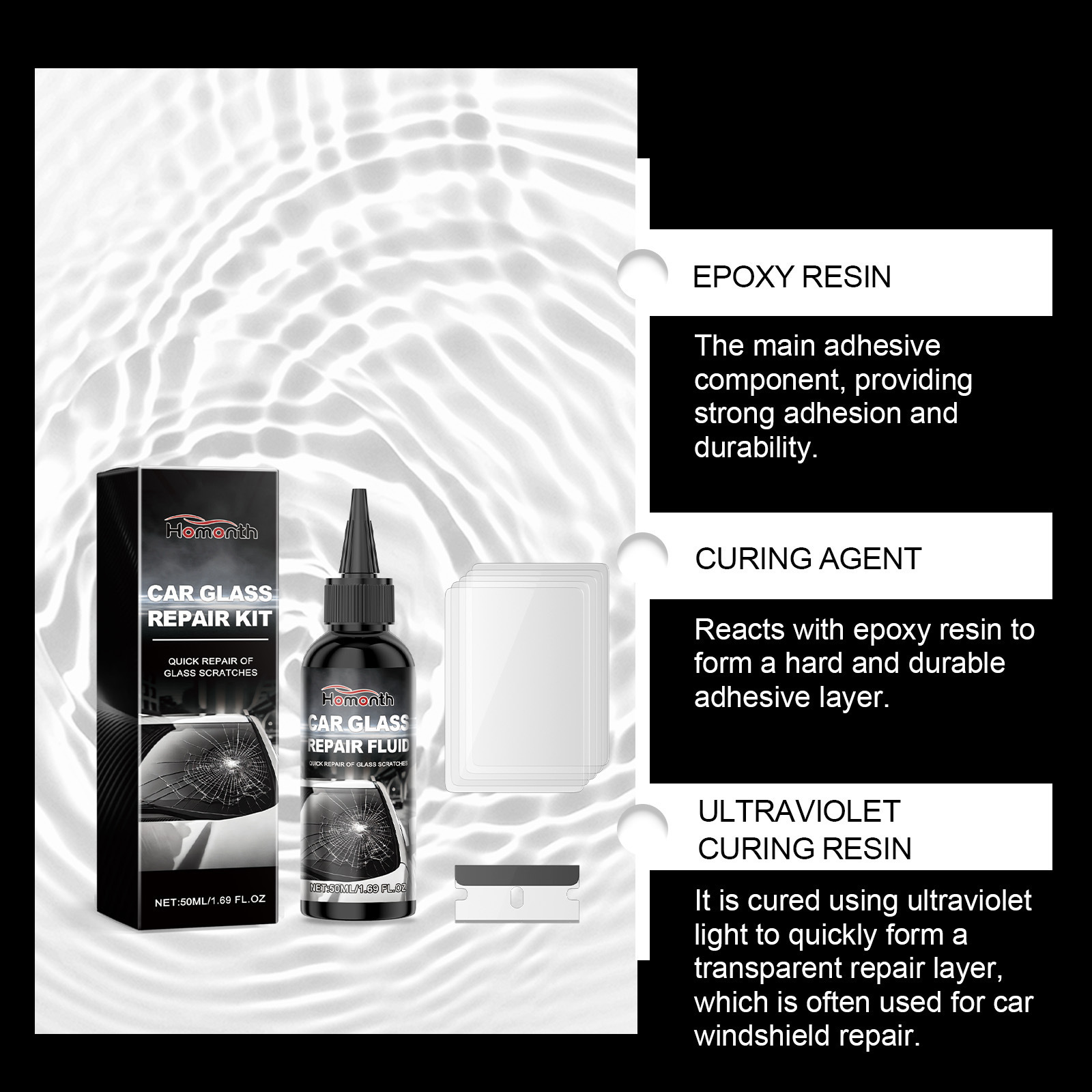Homonth Car Glass Care Solution Car Windshield Nano Repair Fluid for Clear Vision