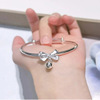 Silver bracelet for elementary school students, small bell with bow, cute fresh jewelry for princess, Birthday gift