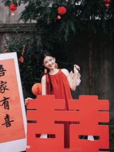 红色晨袍女新中式连衣裙轻纱礼服姐妹团伴娘服可爱搞怪公主风大码