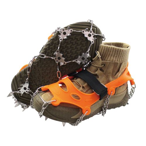 Outdoor 28-tooth climbing crampons for ice and snow, stainless steel welded anti-slip shoe chains, reinforced climbing shoe spikes, chain shoe covers