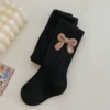 Black tights with bow, with embroidery