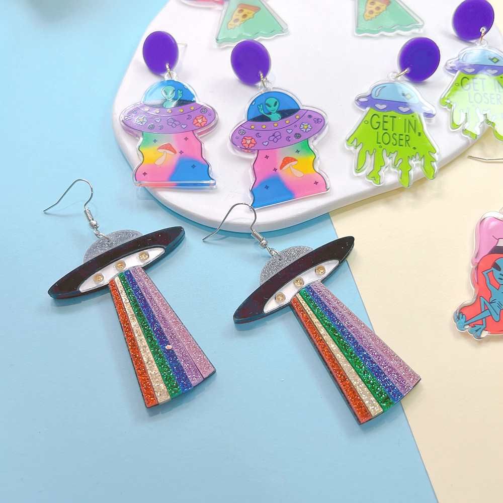 8g Weight 1 Pair Cartoon Style Alien Ufo Acrylic Women'S Drop Earrings Earrings Ear Studs