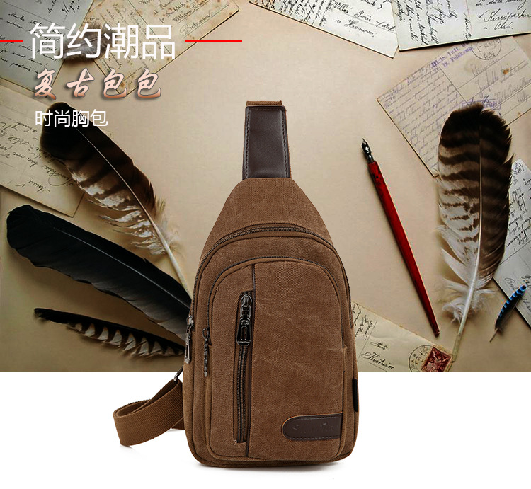 New men's chest bag, casual sports single-shoulder canvas bag, construction site work wear-resistant crossbody bag, cross-border wholesale bag Item Picture