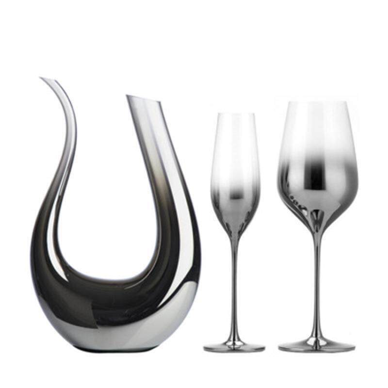 Electroplated Silver-Gray Gradient Wine Glass Decanter Set Modern Minimalist Goblet Home Creative Wineware