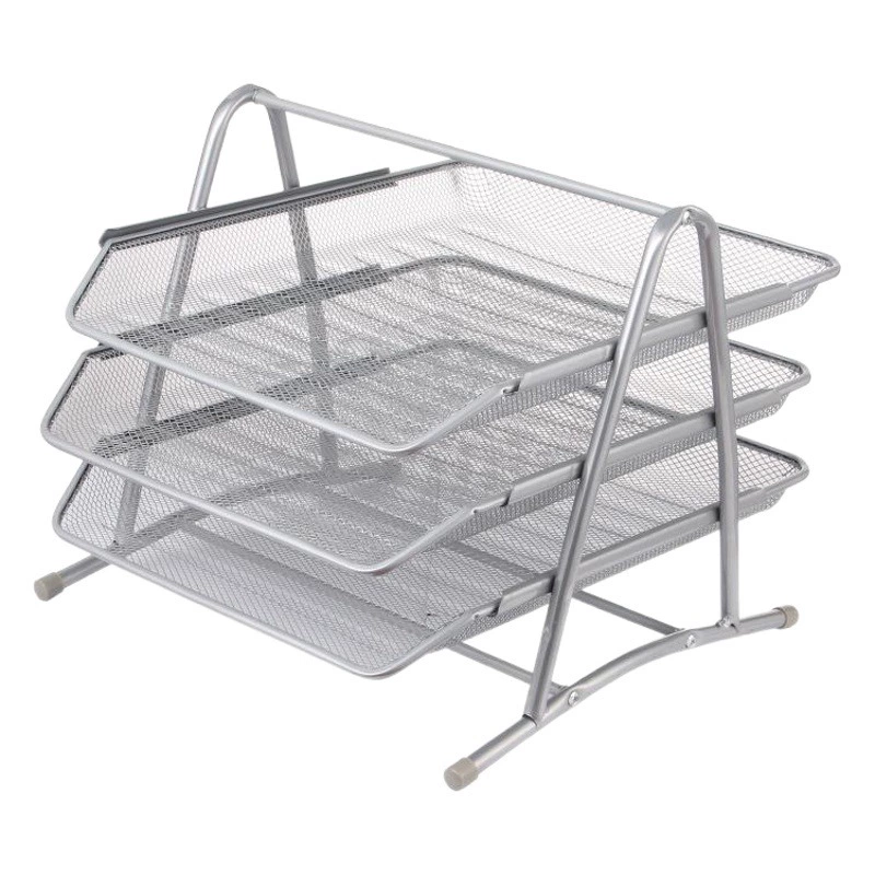 Офисные принадлежности Сетка из колючей проволоки Металлическая трехслойная стойка для файлов Лоток для данных Стеллаж для хранения Лоток для файлов Стойка для данных Тип ящика