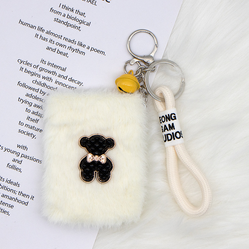 Luz de lujo pequeño viento de peluche colgante espejo bolso colgante espejo de maquillaje llavero plegable con espejo de doble cara a prueba de pérdida