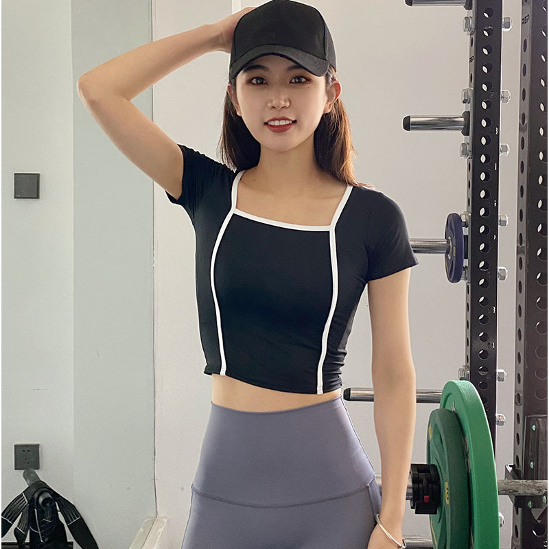 春夏個性包邊短袖透氣速幹瑜伽服跑步健身上衣修身顯瘦短袖訓練服