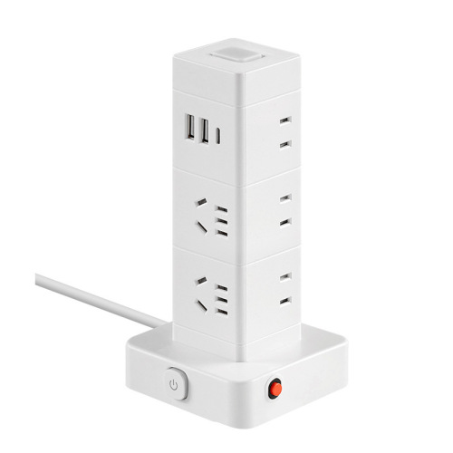 Vertical tower socket multi-function with USB charging office multi-hole strip household LED desk lamp with cord plug board