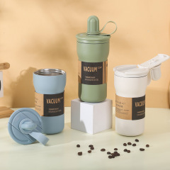 跨境不锈钢保温杯高颜值时尚简约咖啡杯车载便携双饮随行杯水杯子
