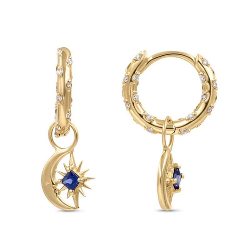 Star, Moon Pattern 925 Sterling Silver Zircon Star Moon Earrings