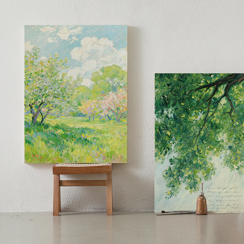 Monet-Style Background Wall Decorative Painting, Entrance Hall Picture Frame, Living Room, Bedroom, Sofa, Abstract Nordic Art Oil Painting, Light Luxury