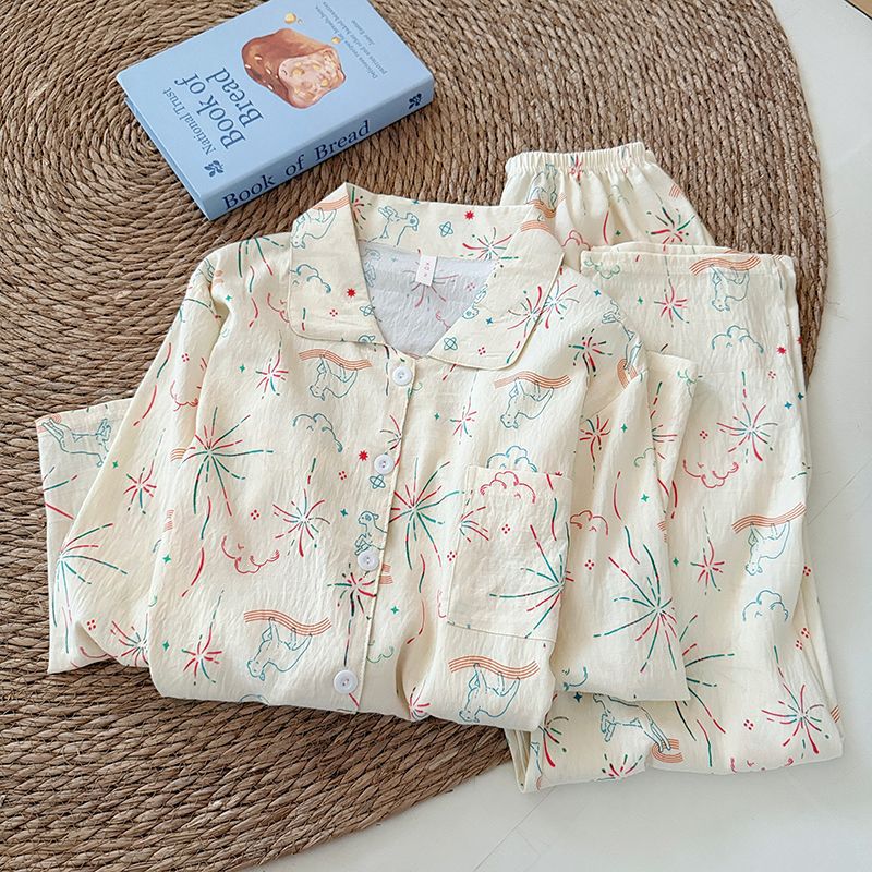 Al por mayor transfronterizo nueva primavera y otoño en línea explosión nubes de algodón dulce pijamas de mangas largas pantalones largos trajes de ropa para el hogar mujeres